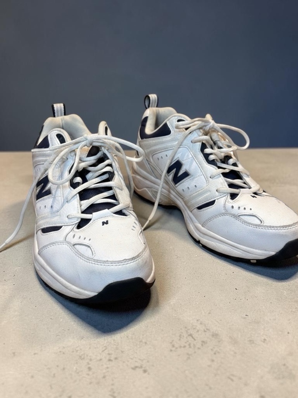 New Balance Men's White and Navy Athletic Sneakers